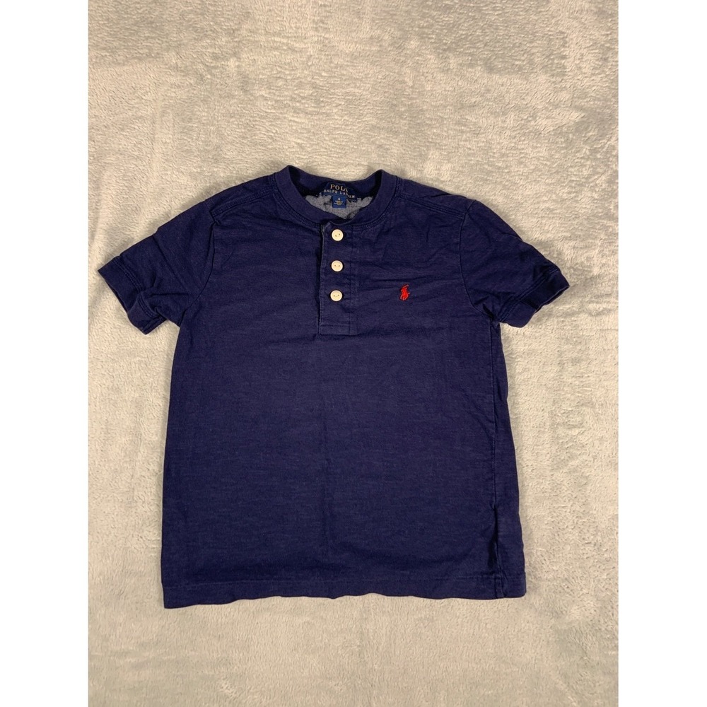 Polo Ralph Lauren Boys T-Shirt Size 6 Blue Three-button Placket Shirt Cotton